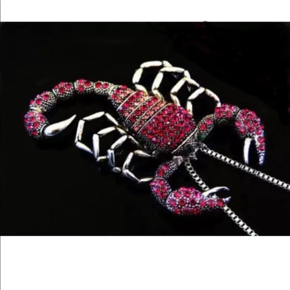 Pink Crystal Scorpion Necklace (Tail Moves) - Picture 2 of 4
